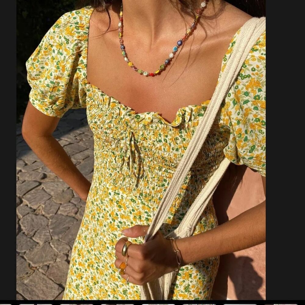 Faithful the Brand Olympia Midi Dress in Rosemary Floral Print Size 6